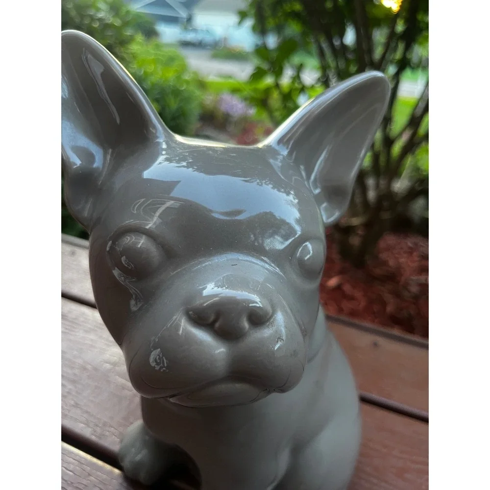 Threshold French Bulldog Cookie Jar Stoneware Grey Dog Treat Canister 10.5 Inch
